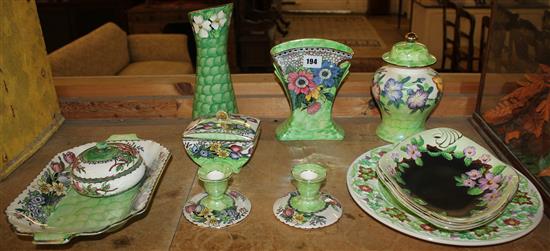 Group of Maling green scale lustre wares